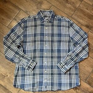 Johnnie-O‎ Hangin' Out Blue Gingham Long Sleeve Button Down 100% Cotton Men's XL